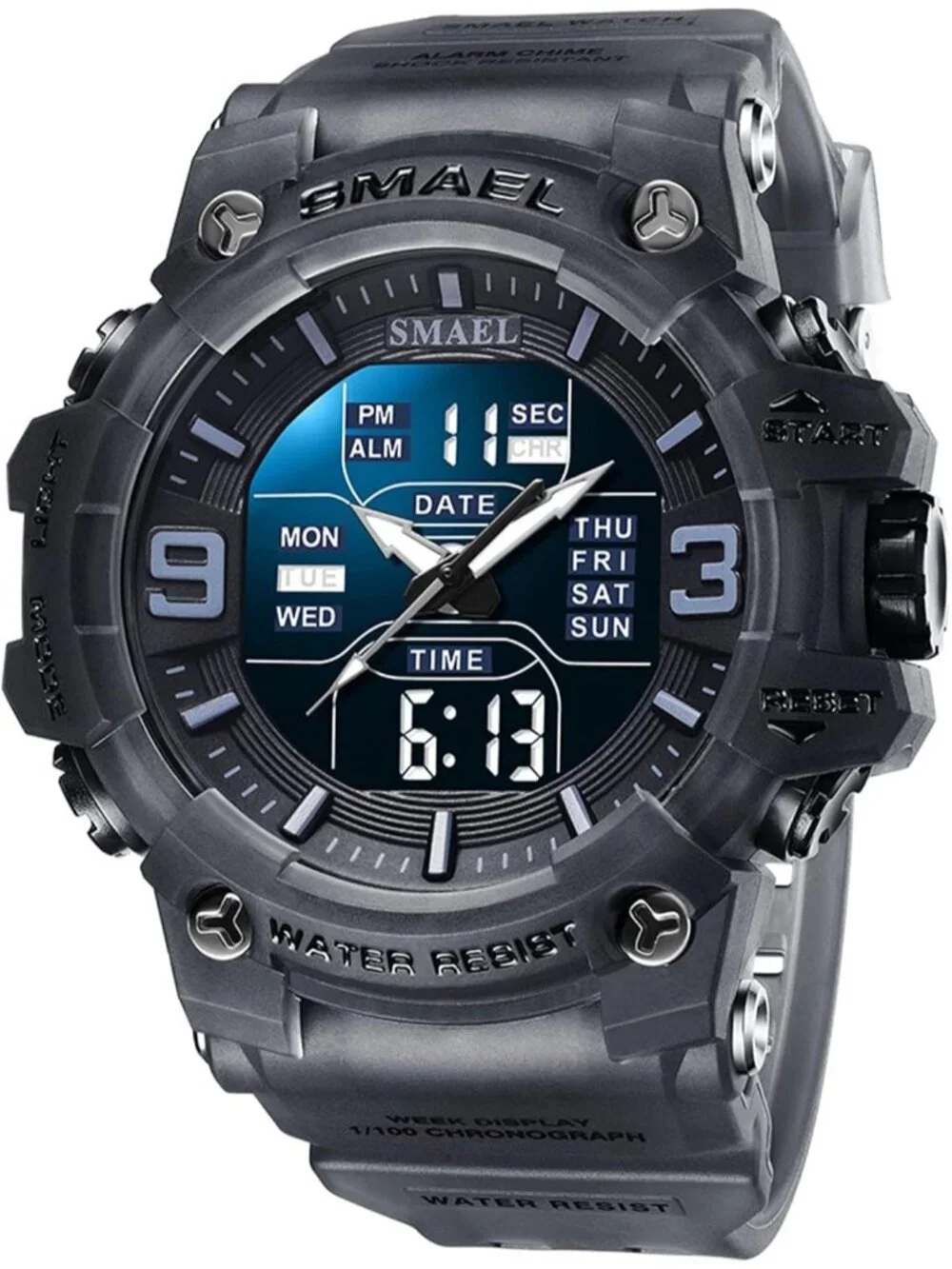 Men's Transparent Gray Analog Luminous Waterproof LED Electronic Digital Watch